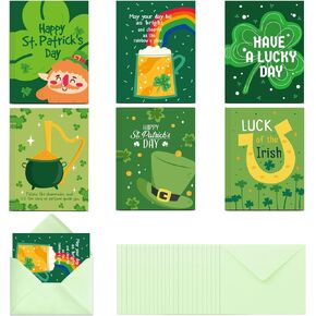 YQUQWN 24 حزمة من بطاقات التهنئة لعيد القديس باتريك مجموعة البرسيم حدوة الحصان قوس قزح تصميم بطاقات التهنئة الخضراء مع مغلفات لمستلزمات عيد القديس باتريك السعيد in Kuwait