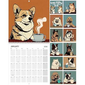 2026 Dog Calendar - Pleasant Doggo Monthly Wall Calendar 2026, Funny Gift for Dog Lovers, Coffee Puppies Art Hanging Calendar 12" x 24" Opened, Full Page Thick Paper, Jan.2026 - Dec.2026 with Holidays in Saudi Arabia