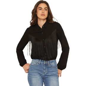 Idyllwind Women's Richfield Fringe Long Sleeve Snap Western Shirt Black Medium US in Kuwait
