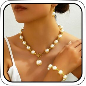 ACEDRE Pearl Jewelry Set Gold Chunky Pearls Wedding Necklace Earrings Bracelet Sets for Women in Saudi Arabia