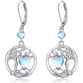 Tree of Life Earrings for Women 925 Sterling Silver Moonstone Opal Turquoise Leverback Tree of Life Dangle Drop Earrings Jewelry in Saudi Arabia