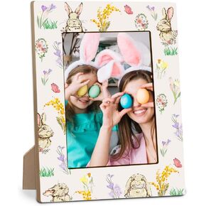 EXW Happy Easter Photo Frame Gift, Watercolor Bunny & Flowers, Tabletop Picture Frames For 4 X 6 Inches Vertical Photo, Easter Day Gift For Friends, Adult & Kids, Easter Home Office Decorations - A03 in Kuwait
