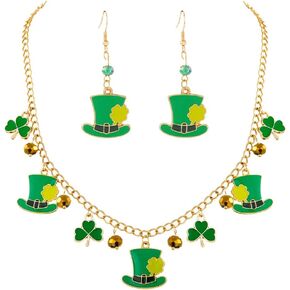 مجموعة قلائد على شكل قلادة عيد القديس باتريك مجوهرات الأيرلندية لمهرجان شامروك أقراط الضوء الأخضر للنساء in Kuwait