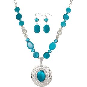 Elisheva Mother of Pearl Shell Beaded Choker Necklace and Earrings Set for Women, Western Bohemian Statement Circle Cameo Pendant Chunky Necklace Set, Vintage Style Costume Jewelry in Saudi Arabia