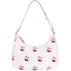 حقيبة كتف Sunwel Fashion صغيرة على شكل هلال وردي اللون تحت الإبط مع طبعات باليه على شكل نمر فراولة وكرز | لون القرنفل in Kuwait