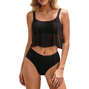 HYPERFIRE Women Mid Waisted Bikini Set Sporty Mid Rise Two Piece Swimsuits Bathing Suit in Saudi Arabia