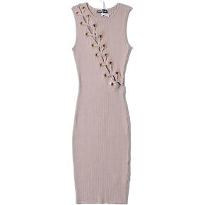 فساتين efvandoloe الصيفية المثيرة برباط للنساء بدون أكمام ورقبة دائرية فستان مطاطي محبوك باللون الأبيض in Kuwait