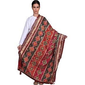 Exotic India Phulkari Dupatta/Chunni For Women's from Punjab with Multicolor Thread Embroidery and Bead-Mirror Work in Kuwait