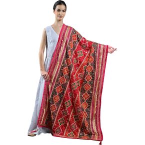 Exotic India Phulkari Dupatta/Chunni For Women's from Punjab with Multicolor Thread Embroidery and Bead-Mirror Work in Kuwait