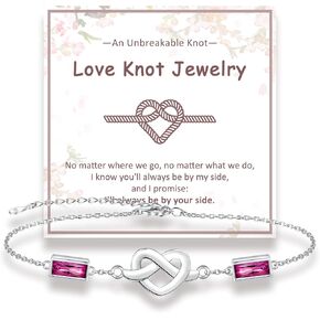 Love Knot Birthstone Bracelet for Women: 925 Sterling Silver Double Birthstone Bracelets Heart Knot Adjustable Link for Mother Wife Christmas Birthday Mother's Day Jewelry Gifts in Saudi Arabia