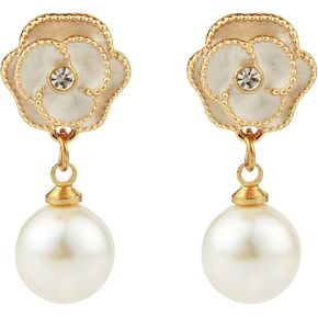 Designer Faux Imitation Pearl Floral charm Dangle Drop Fashion Earrings Studs (Black) in Kuwait