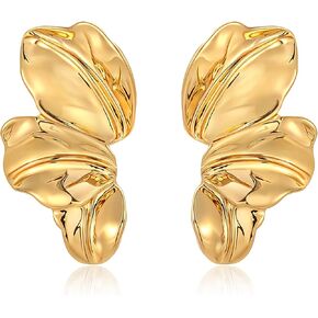 Gold Statement Leaf Earrings for Women – 14K Gold Plated Large Geometric Flower Dangle Drop Earrings, Big Jewelry Gift for Women in Saudi Arabia