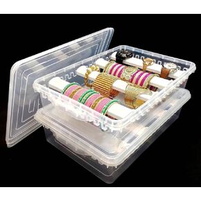 Plastic adjustable 4 rod Bangle Box Chudi Set Organizer Jewellery Storage Display Box for Bangles Chudi Bracelet Wrist Watch Hair Bands Scrunchies Accessories, Transparent in Saudi Arabia