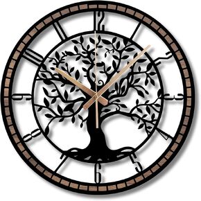 Tree of Life Wall Clock, Metal with Wood Clocks, Large Wall Clock for Living Room, Office, Bedroom, Home, Mid Century Silent Non Ticking Decorative Wall Clock, Farmhouse Decorations, Battery Operated in Saudi Arabia