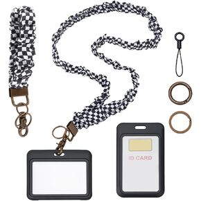 مجموعة حبل ربطة عنق مكونة من 7 قطع مع حاملات هويات وحزام هاتف طويل قابل للسحب وحبل للمعلم وسوار معصم وسلسلة مفاتيح لطيفة قابلة للفصل لشارات الهوية والمفاتيح والهاتف (أسود) in Kuwait