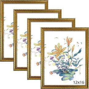 BESCRCL إطار صورة ذهبي مقاس 12x16، إطارات لعرض الحائط، إطار صورة ريفي عتيق مع أكريليك كريستالي مقاوم للكسر، 4 عبوات in Kuwait