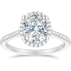 14K White Gold Oval Cut Moissanite Ring 14K Gold Halo Ring 2 Carat Oval Cut Moissanite Engagement Ring 4-Prong Halo Moissanite Rings for Women in Kuwait