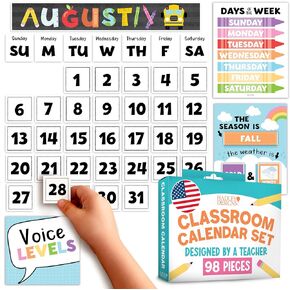 Classroom Calendar Set Bulletin Board Decor – School Calendar For Classroom Elementary & Preschool, Bulletin Board Decorations With Weather Chart & Seasons, Colorful Teacher Must Haves in Kuwait
