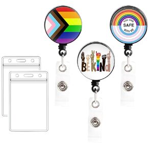 GTOTd Rainbow Be Kind Pride Retractable Badge Reels（3 Pack） with ID Badge Holder.LGBTQ Cute Merch Gifts Party Supplies Badge Clip for Nurse Name Tag Card Key Wallet Men Women in Kuwait