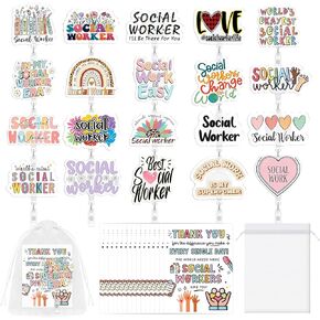 20 Sets Social Worker Badge Holder for Women Men Social Worker Badge Reels Retractable with Clip Appreciation Supplies for Social Worker Office Staff Nurse Coworker Employee in Kuwait