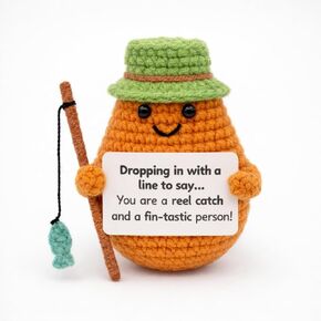 Handmade Crochet Potato Plush Decor Fisherman Fisherwoman with Bucket Hat and Fishing Rod, Small Yarn Collectible, Birthday Gift Present Desktop Decoration, Funny Positive Emotional Support, Ages 13+ in Kuwait