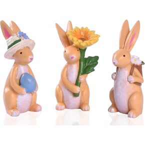 Easter Bunny Figurines, 3Pcs Colorful Resin Easter Bunnies Decor for Home, Spring Rabbit Decor for Table, Mantel, Tiered Tray, Holiday Decorations for Office & Home (Multicolor) in Kuwait