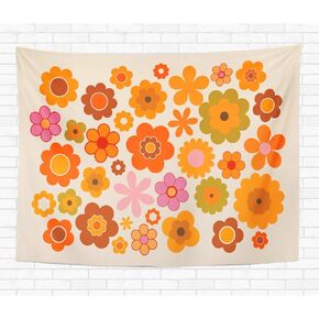 Topyee Home Decorative Tapestry Wall Hanging Orange 70S Vintage Flowers Green Power 1970 Retro Seventies 60x80 Inch Tapestries Wall Blanket for Dorm Living Room Bedroom in Saudi Arabia
