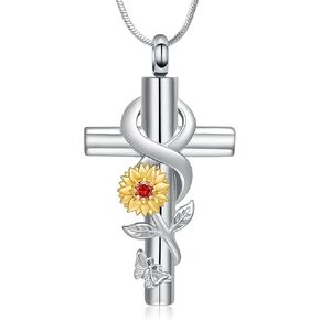 Cross Sunflower Cremation Jewelry Infinity Urn Necklace for Ashes for Men Women Stainless Steel Butterfly Memorial Ashes Pendant Necklace Keepsake Jewelry in Kuwait