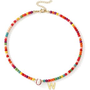 Softball/Soccer/Volleyball/Basketball/Football Necklace Colorful Beaded Initial Necklace Gifts for Women,Sport Accessories Letter Pendant Birthday Jewelry Gifts in Kuwait