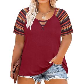 TIYOMI Plus Size T Shirt Tunic Tee Color Block Crewneck Raglan Summer Short Sleeve Tee XL-5XL in Kuwait