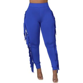 سراويل نسائية هامشية مرنة عالية الخصر Bodycon عادية طويلة شرابة طماق Sweatpants ملابس النادي in Kuwait