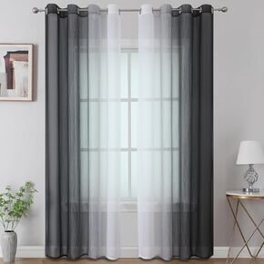 Estelar Textiler ستائر شبه شفافة باللونين الأبيض والأسود بطول 84 بوصة لغرفة المعيشة، خفيفة الوزن لمعالجة النوافذ وتصفية الضوء بحلقة معدنية متدرجة لغرفة النوم، 52 عرضًا × 84 طولًا، لوحتان in Kuwait