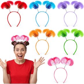 6 Pcs Multicolor Pom Pom Headband Tinsel Ponytail Headband Fun Feather Head Bopper for Carnival Easter Party in Kuwait