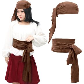 Pirate Sash Bandana and Belt Medieval Renaissance Pirate Costume Accessory Cosplay Head Scarf Waist 2 PCS in Kuwait