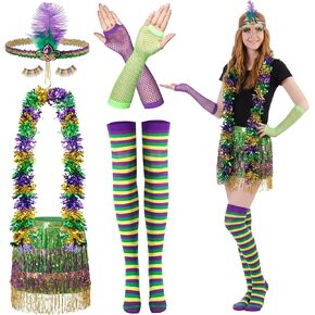 SATINIOR 8 Pcs Mardi Gras Costume Set Women, Tutu Skirt Outfit with Feather Boa & Headband, Carnival Party Favor Accessories in Kuwait