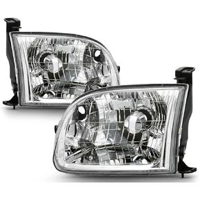 Headlight Assembly for 2000 2001 2002 2003 2004 Toyota Tundra Regular and Access Cab Halogen Head Light Headlamp, Chrome Housing Clear Lens Driver and Passenger Side,Replace # TO2502129,TO2503129 in Saudi Arabia