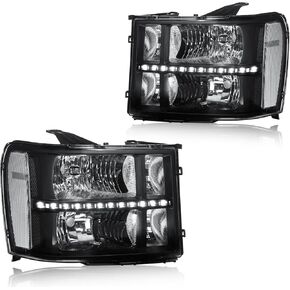 مجموعة المصابيح الأمامية LED، مجموعة المصابيح الأمامية متوافقة مع 2007-2013 GMC Sierra 1500/2007-2014 Sierra 2500، تناسب 2007-2014 Sierra 3500 للمصابيح الأمامية غطاء أسود شفاف عاكس in Kuwait