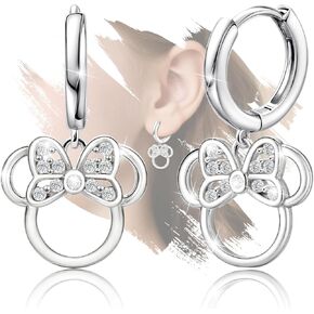 Sterling Silver Mouse Earrings,Sparkle White Pink Cubic Zirconia Cute Bow Mouse Earrings Lovely Gifts for Women Teens Daughter Granddaughter in Saudi Arabia