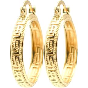 1 Inch Greek Key Yellow Gold Plated Hoop Earrings in Kuwait
