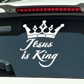 Jesus is King - ملصق ممتص للصدمات من الفينيل للسيارة المسيحية لسيارة شاحنة نافذة الزجاج الأمامي للسيارة، مقاوم للطقس والبهتان (أبيض) in Kuwait