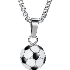 Soccer Necklace for Men Boys, 316L Stainless Steel 3D Football Pendant with 24" Chain, Hypoallergenic Sports Fan Jewelry Gift for Athletes, Teens, Boyfriend (Gift Box Included) in Kuwait