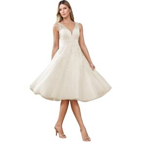 Lace Short Wedding Dresses for Bride 2025 V Neck Sleeveless Tulle Knee Length Boho Bridal Gowns WE001 in Saudi Arabia