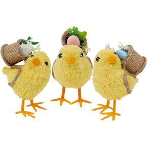 مجموعة DR.DUDU مكونة من 3 ديكورات لعيد الفصح مقاس 4.5 سم من القش مع سلال البيض، ديكور واقعي لصغار الفرخ على الطاولة، تمثال دجاج السيزال، ديكور ربيعي لحيوانات المزرعة للمنزل، المطبخ، المكتب، المزرعة in Kuwait