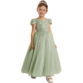 Lace Appliques Flower Girl Dresses for Wedding Puffy Tulle Princess Pageant First Communion Dress with Cap Sleeves in Saudi Arabia