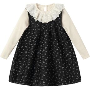 Girls Sleeveless Floral Dress 2 Piece Set Lace Peter Pan Collar Tops Dresses Outfits 2-6Y in Kuwait