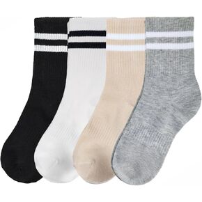 4Pairs Women Striped Cotton Crew Socks, Athletic Running Socks for Sport, Home,Office, School, Size 6-9 in Kuwait