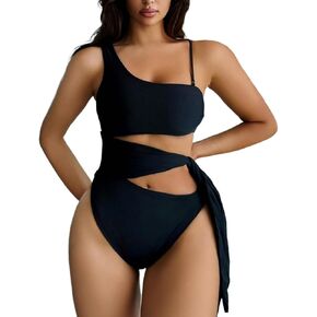 Women's Sleeveless High Stretch Asymmetrical Cutout One-Piece Swimsuit for Summer Beach & Pool Fun in Kuwait