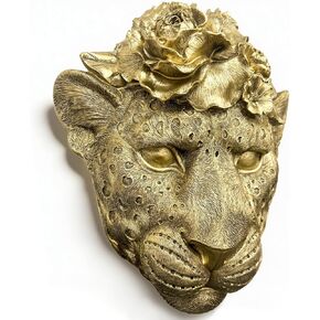 GUSFREUD Vintage Animal Head Wall Decor – 11" Resin Leopard Wall Art, Gold Leopard Wall Decor for Living Room, Bedroom & Office, Leopard Head Wall Sculpture Decor in Kuwait