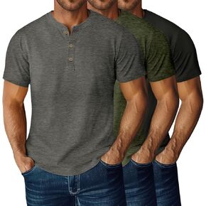 3 Pack Mens Henley T-Shirts Short Sleeve Casual Summer Basic Tees 3-Button Lightweight Stretch Tee Shirts in Kuwait