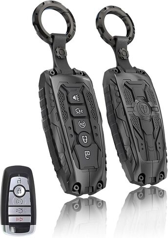Heavy Key Fob Cover for Ford, Key Fob Case Protector Accessories Fits for Ford 2018-2024 Explorer F-150 Fusion Mustang Escape Edge Mustang Ranger Expedition Maverick Transport (4 Buttton-Black) in Saudi Arabia